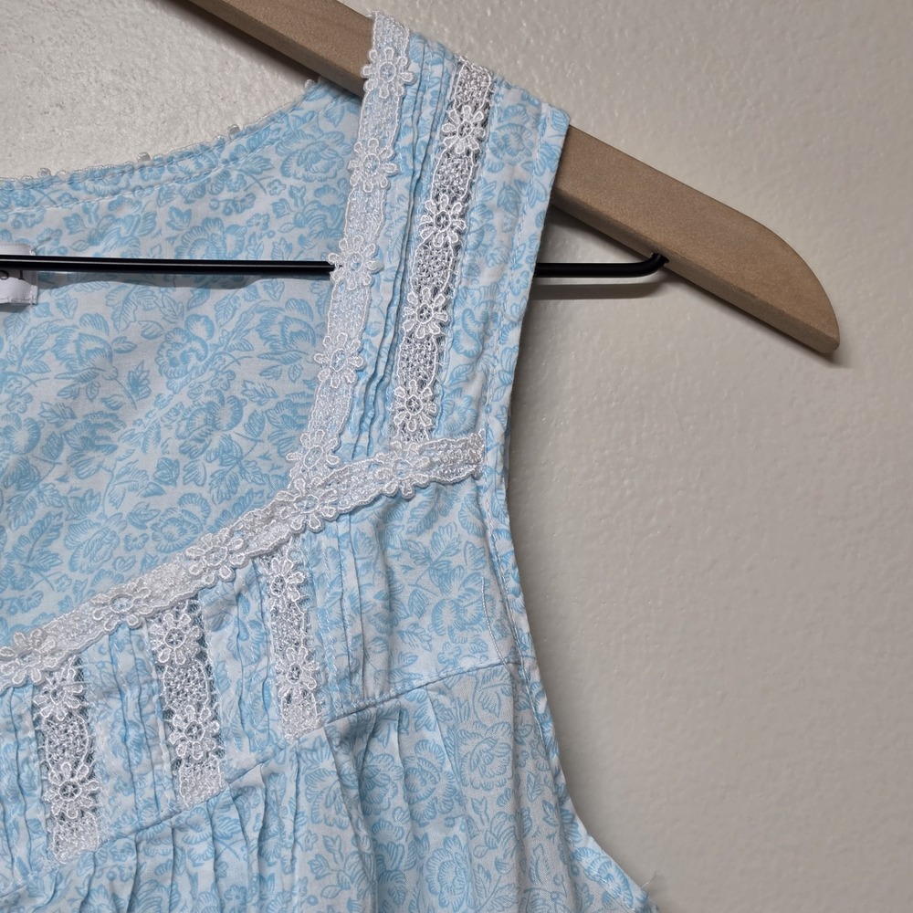 Eileen West Women's Blue Floral 100% Cotton Sleeveless Nightgown Dress Sz Small - Picture 3 of 7